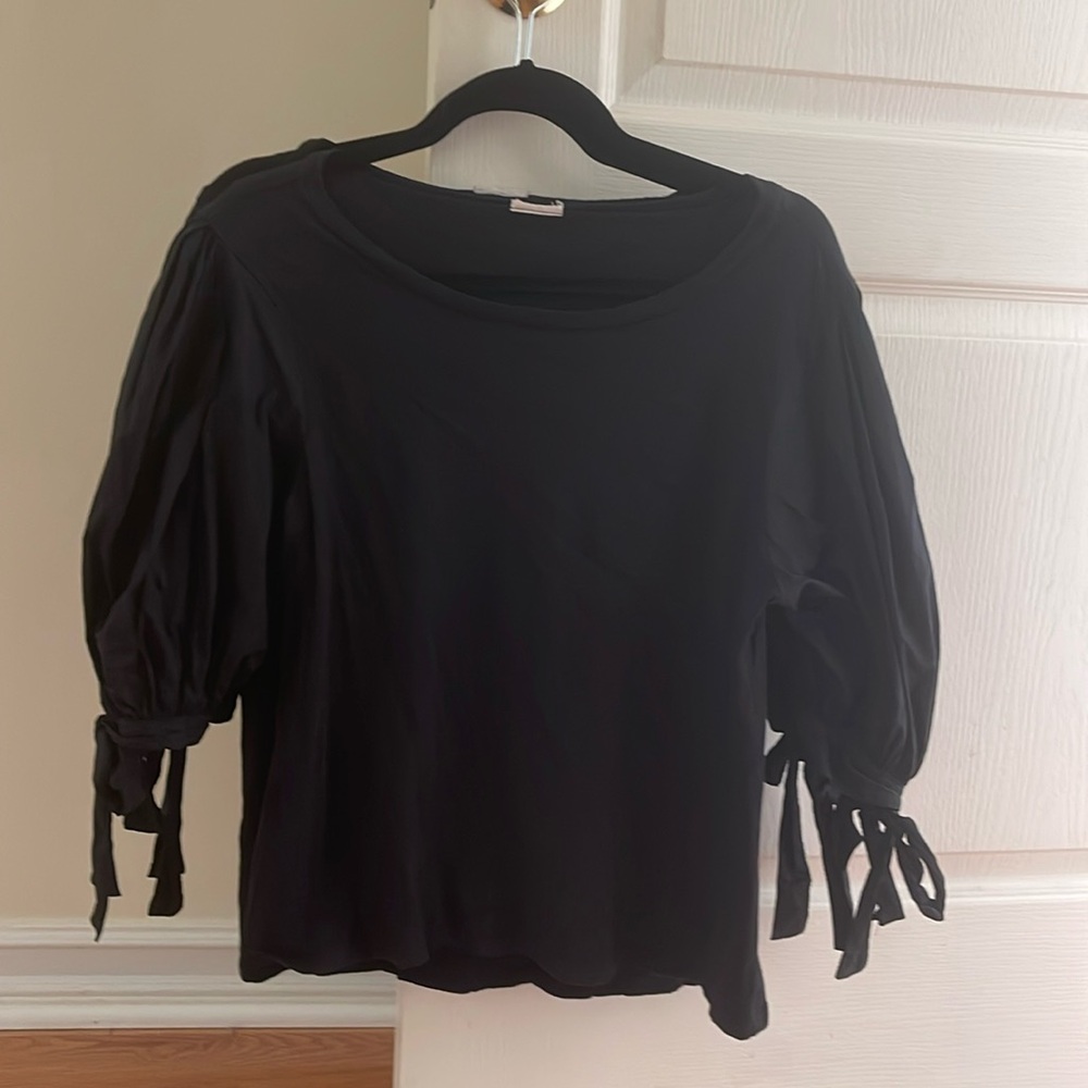 Cinq a Sept cotton black puffy sleeve top